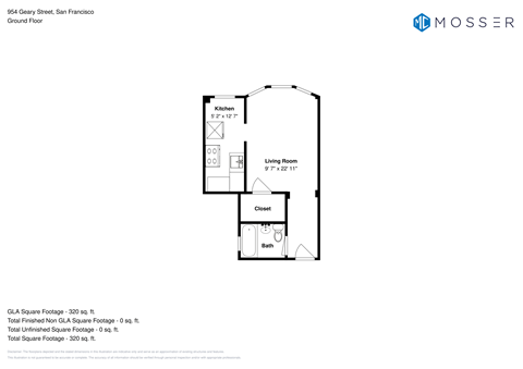 Floor plan for studio, 1 bath, 344 sqft